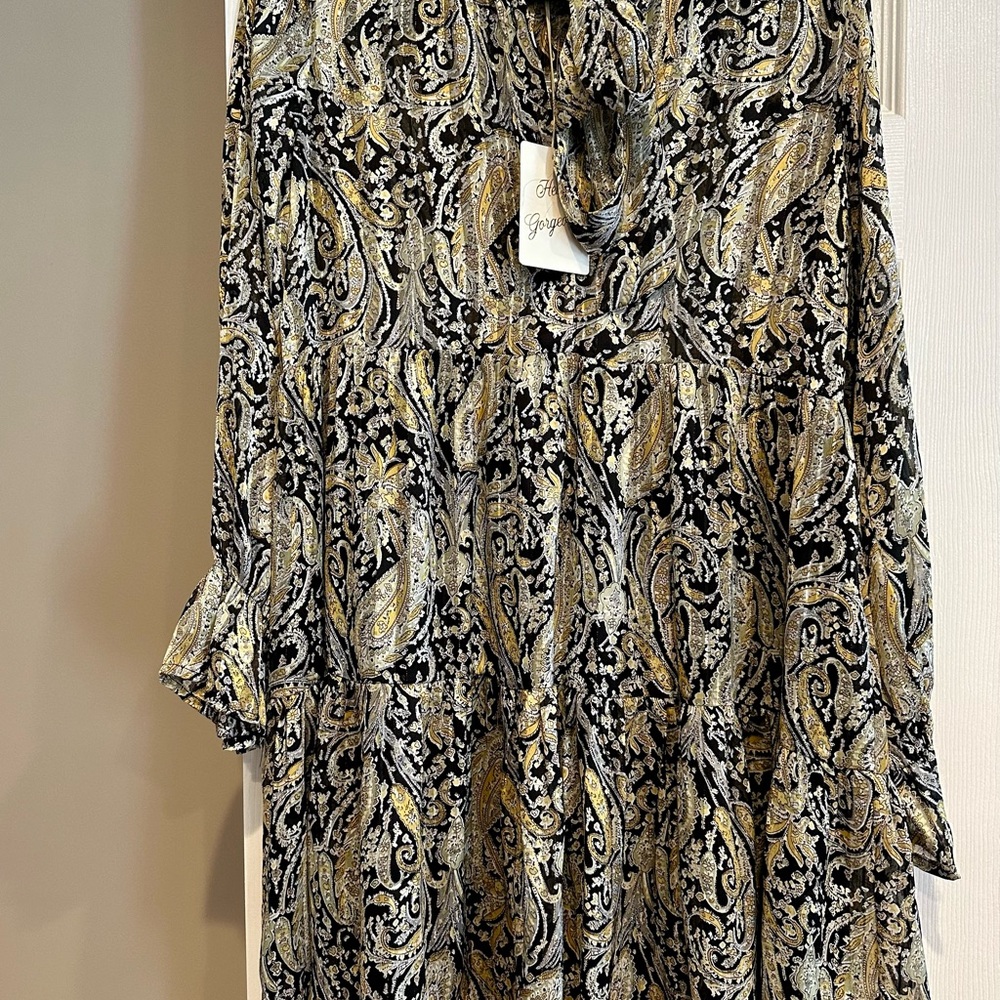 NWT Elan Black and Gold Paisley dress | Size M